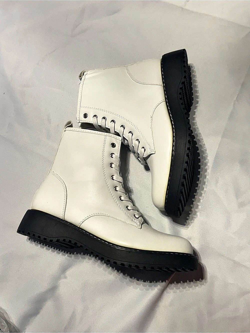 Women's White & Black Combat Boots US 9